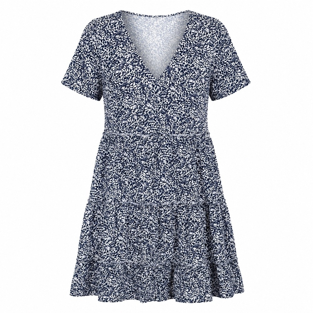 J.Crew Re-Imagined Floral Tiered babydoll V-Neck Mini Dress‎ Large Navy coastal